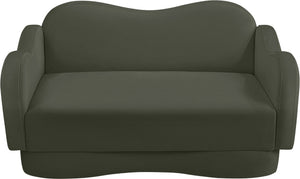 Meridian Furniture Bloom Sculptural Loveseat with Curved Cloud Silhouette and Plush Upholstery for Modern Living Green Velvet 44007Green-L