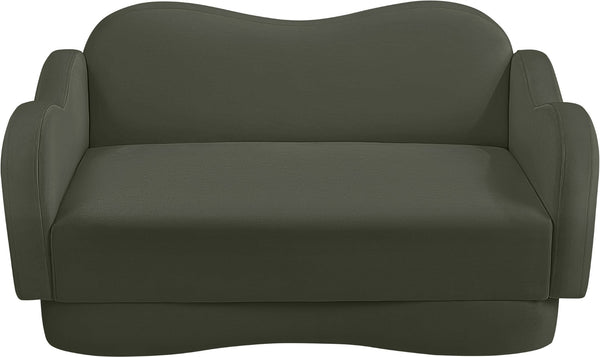 Meridian Furniture Bloom Sculptural Loveseat with Curved Cloud Silhouette and Plush Upholstery for Modern Living Green Velvet 44007Green-L