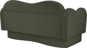 Meridian Furniture Bloom Sculptural Loveseat with Curved Cloud Silhouette and Plush Upholstery for Modern Living Green Velvet 44007Green-L