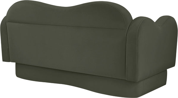 Meridian Furniture Bloom Sculptural Loveseat with Curved Cloud Silhouette and Plush Upholstery for Modern Living Green Velvet 44007Green-L