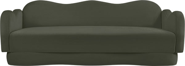Meridian Furniture Bloom Sculptural Curved Sofa with Cloud Silhouette Seats Three for Modern Living Rooms Green Velvet 44007Green-S