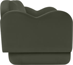 Meridian Furniture Bloom Sculptural Curved Sofa with Cloud Silhouette Seats Three for Modern Living Rooms Green Velvet 44007Green-S