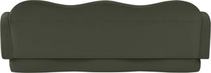 Meridian Furniture Bloom Sculptural Curved Sofa with Cloud Silhouette Seats Three for Modern Living Rooms Green Velvet 44007Green-S