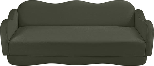Meridian Furniture Bloom Sculptural Curved Sofa with Cloud Silhouette Seats Three for Modern Living Rooms Green Velvet 44007Green-S
