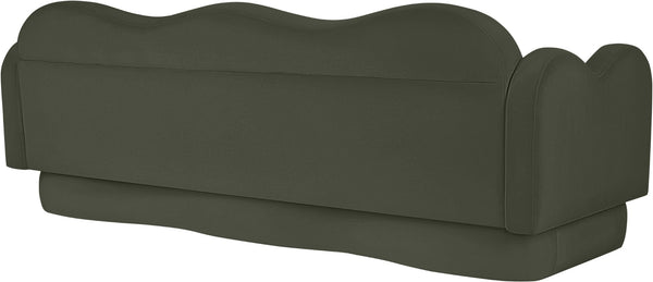 Meridian Furniture Bloom Sculptural Curved Sofa with Cloud Silhouette Seats Three for Modern Living Rooms Green Velvet 44007Green-S