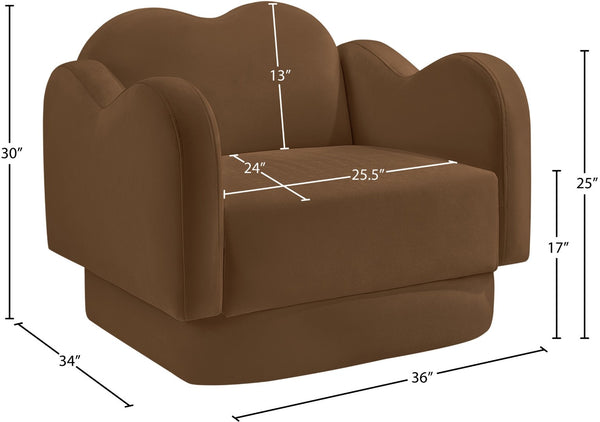 Meridian Furniture Bloom Sculptural Accent Chair Plush Curved Back Design for Modern Living Room or Bedroom Saddle Velvet 44007Saddle-C