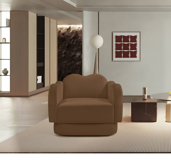 Meridian Furniture Bloom Sculptural Accent Chair Plush Curved Back Design for Modern Living Room or Bedroom Saddle Velvet 44007Saddle-C