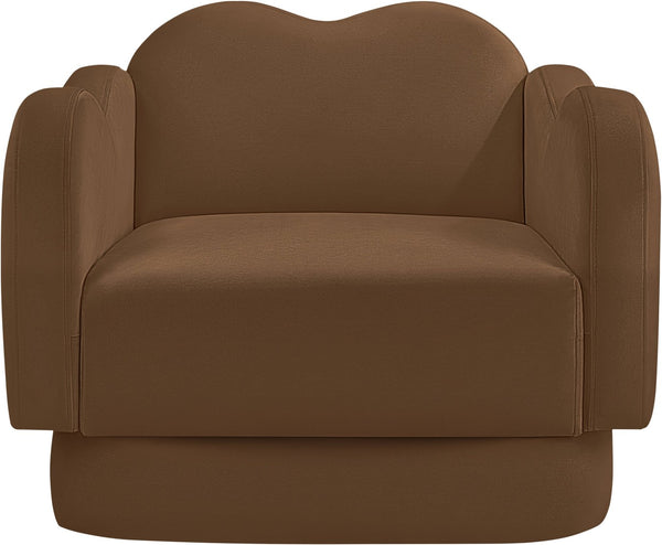Meridian Furniture Bloom Sculptural Accent Chair Plush Curved Back Design for Modern Living Room or Bedroom Saddle Velvet 44007Saddle-C