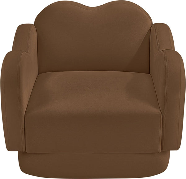 Meridian Furniture Bloom Sculptural Accent Chair Plush Curved Back Design for Modern Living Room or Bedroom Saddle Velvet 44007Saddle-C