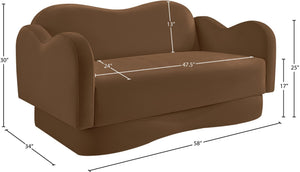 Meridian Furniture Bloom Sculptural Loveseat with Curved Cloud Silhouette and Plush Upholstery for Modern Living Saddle Velvet 44007Saddle-L