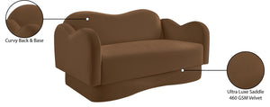 Meridian Furniture Bloom Sculptural Loveseat with Curved Cloud Silhouette and Plush Upholstery for Modern Living Saddle Velvet 44007Saddle-L