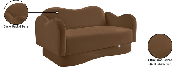 Meridian Furniture Bloom Sculptural Loveseat with Curved Cloud Silhouette and Plush Upholstery for Modern Living Saddle Velvet 44007Saddle-L