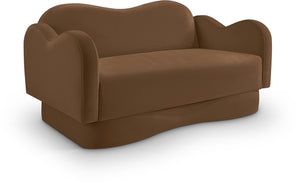 Meridian Furniture Bloom Sculptural Loveseat with Curved Cloud Silhouette and Plush Upholstery for Modern Living Saddle Velvet 44007Saddle-L