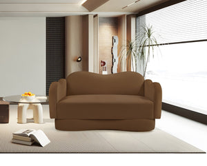 Meridian Furniture Bloom Sculptural Loveseat with Curved Cloud Silhouette and Plush Upholstery for Modern Living Saddle Velvet 44007Saddle-L