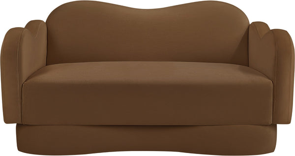 Meridian Furniture Bloom Sculptural Loveseat with Curved Cloud Silhouette and Plush Upholstery for Modern Living Saddle Velvet 44007Saddle-L