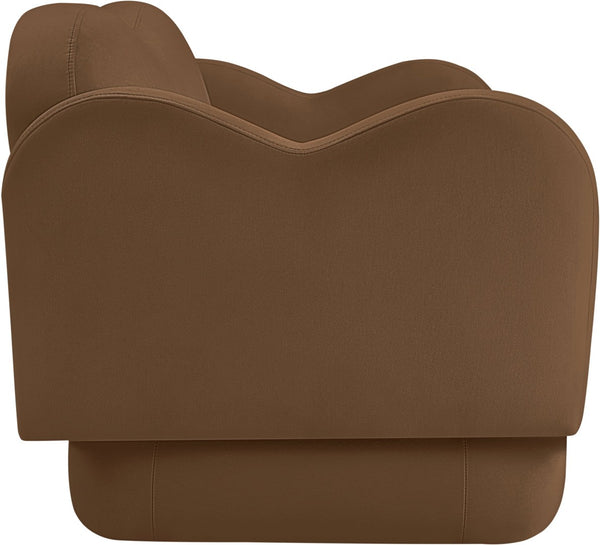 Meridian Furniture Bloom Sculptural Loveseat with Curved Cloud Silhouette and Plush Upholstery for Modern Living Saddle Velvet 44007Saddle-L