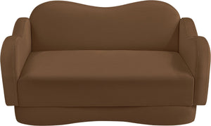Meridian Furniture Bloom Sculptural Loveseat with Curved Cloud Silhouette and Plush Upholstery for Modern Living Saddle Velvet 44007Saddle-L