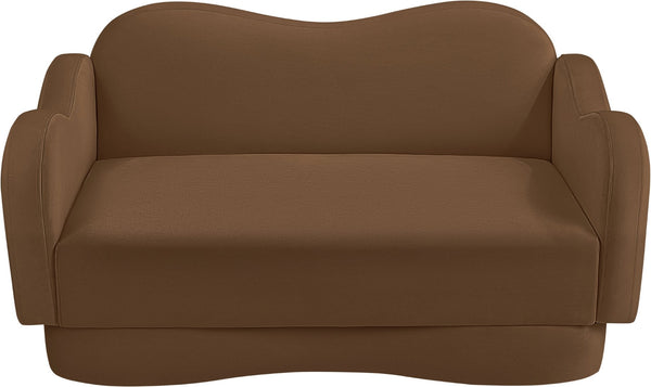 Meridian Furniture Bloom Sculptural Loveseat with Curved Cloud Silhouette and Plush Upholstery for Modern Living Saddle Velvet 44007Saddle-L