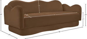 Meridian Furniture Bloom Sculptural Curved Sofa with Cloud Silhouette Seats Three for Modern Living Rooms Saddle Velvet 44007Saddle-S