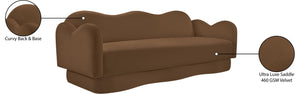 Meridian Furniture Bloom Sculptural Curved Sofa with Cloud Silhouette Seats Three for Modern Living Rooms Saddle Velvet 44007Saddle-S