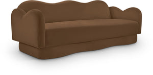 Meridian Furniture Bloom Sculptural Curved Sofa with Cloud Silhouette Seats Three for Modern Living Rooms Saddle Velvet 44007Saddle-S