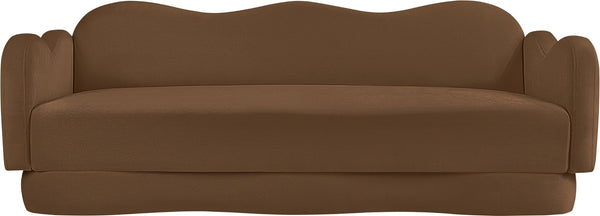Meridian Furniture Bloom Sculptural Curved Sofa with Cloud Silhouette Seats Three for Modern Living Rooms Saddle Velvet 44007Saddle-S