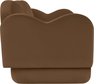 Meridian Furniture Bloom Sculptural Curved Sofa with Cloud Silhouette Seats Three for Modern Living Rooms Saddle Velvet 44007Saddle-S