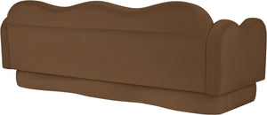 Meridian Furniture Bloom Sculptural Curved Sofa with Cloud Silhouette Seats Three for Modern Living Rooms Saddle Velvet 44007Saddle-S