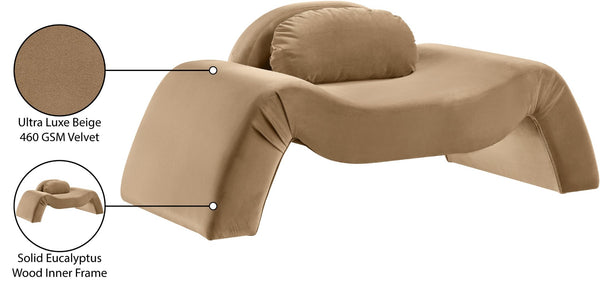 Meridian Furniture Austin Sculptural Curved Accent Chair with Plush Upholstered Seat for Modern Living Rooms Beige Velvet 44008Beige-C