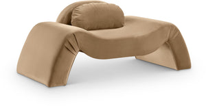 Meridian Furniture Austin Sculptural Curved Accent Chair with Plush Upholstered Seat for Modern Living Rooms Beige Velvet 44008Beige-C