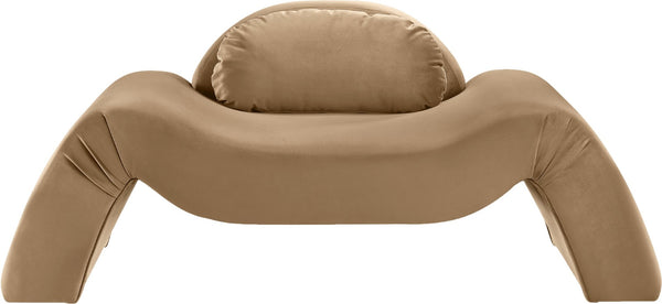 Meridian Furniture Austin Sculptural Curved Accent Chair with Plush Upholstered Seat for Modern Living Rooms Beige Velvet 44008Beige-C