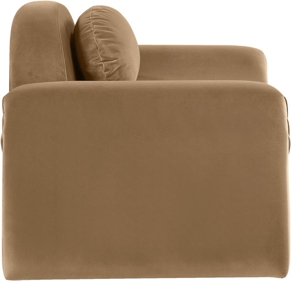 Meridian Furniture Austin Sculptural Curved Accent Chair with Plush Upholstered Seat for Modern Living Rooms Beige Velvet 44008Beige-C