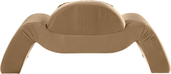 Meridian Furniture Austin Sculptural Curved Accent Chair with Plush Upholstered Seat for Modern Living Rooms Beige Velvet 44008Beige-C