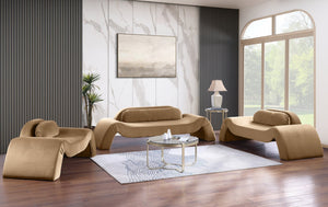 Meridian Furniture Austin Sculptural Curved Accent Chair with Plush Upholstered Seat for Modern Living Rooms Beige Velvet 44008Beige-C