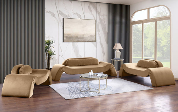 Meridian Furniture Austin Sculptural Curved Accent Chair with Plush Upholstered Seat for Modern Living Rooms Beige Velvet 44008Beige-C