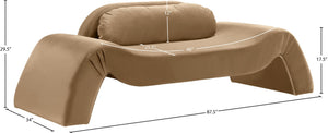 Meridian Furniture Austin Curved Velvet Sofa Plush Upholstered Three Seat Living Room Statement Piece 44008Beige-L
