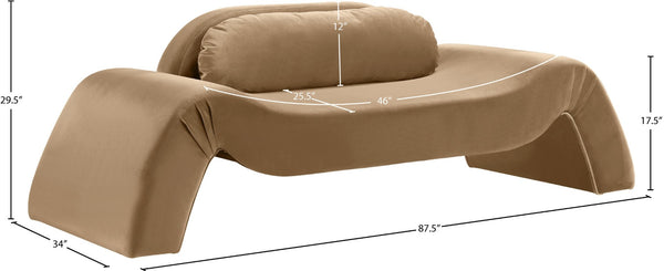 Meridian Furniture Austin Curved Velvet Sofa Plush Upholstered Three Seat Living Room Statement Piece 44008Beige-L