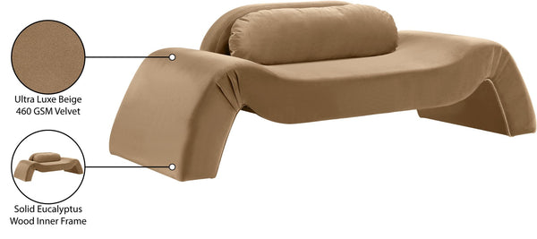 Meridian Furniture Austin Curved Velvet Sofa Plush Upholstered Three Seat Living Room Statement Piece 44008Beige-L