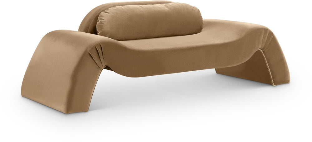 Meridian Furniture Austin Curved Velvet Sofa Plush Upholstered Three Seat Living Room Statement Piece 44008Beige-L