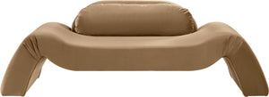 Meridian Furniture Austin Curved Velvet Sofa Plush Upholstered Three Seat Living Room Statement Piece 44008Beige-L