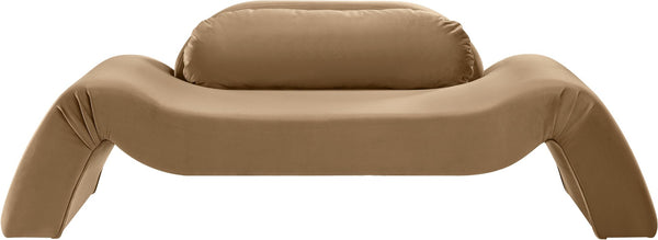 Meridian Furniture Austin Curved Velvet Sofa Plush Upholstered Three Seat Living Room Statement Piece 44008Beige-L