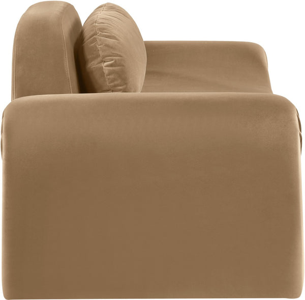 Meridian Furniture Austin Curved Velvet Sofa Plush Upholstered Three Seat Living Room Statement Piece 44008Beige-L