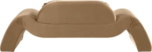 Meridian Furniture Austin Curved Velvet Sofa Plush Upholstered Three Seat Living Room Statement Piece 44008Beige-L