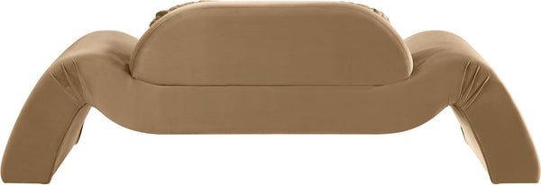Meridian Furniture Austin Curved Velvet Sofa Plush Upholstered Three Seat Living Room Statement Piece 44008Beige-L