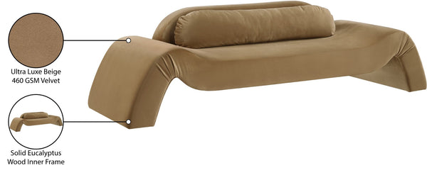 Meridian Furniture Austin Curved Velvet Sofa with Eucalyptus Frame for Elegant Living Rooms 44008Beige-S