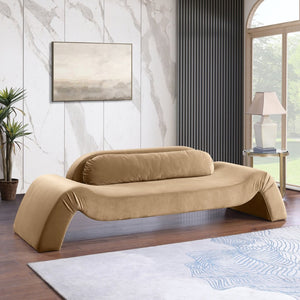 Meridian Furniture Austin Curved Velvet Sofa with Eucalyptus Frame for Elegant Living Rooms 44008Beige-S