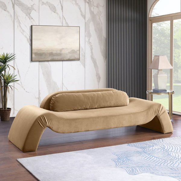 Meridian Furniture Austin Curved Velvet Sofa with Eucalyptus Frame for Elegant Living Rooms 44008Beige-S