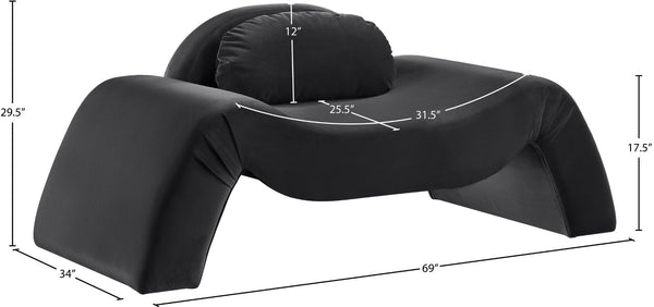 Meridian Furniture Austin Sculptural Curved Accent Chair with Plush Upholstered Seat for Modern Living Rooms Black Velvet 44008Black-C