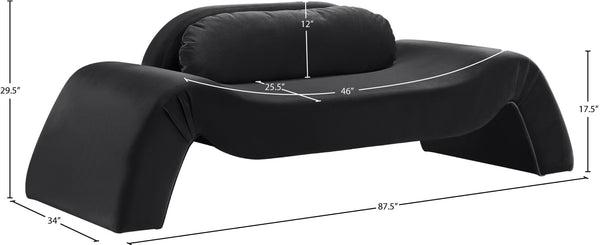 Meridian Furniture Austin Curved Velvet Sofa with Sculptural Frame for Bold Living Room Seating 44008Black-L