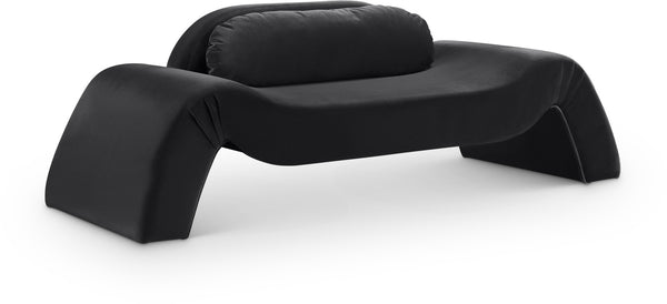 Meridian Furniture Austin Curved Velvet Sofa with Sculptural Frame for Bold Living Room Seating 44008Black-L